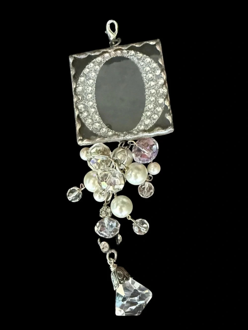 Letter O Silver-tone Crystal & Pearl Dangle Pendant - Clear and White